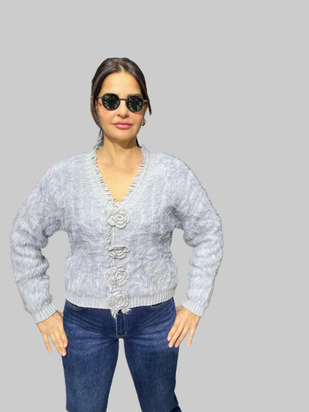 İthal Tasarım Angora Midi Hırka Gri