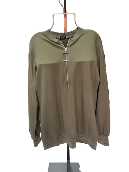 Tasarım Harf Fermuarlı Ribanalı Sweat