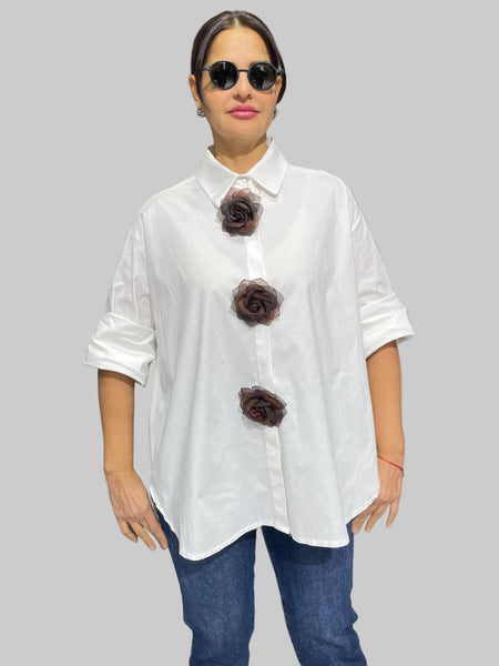 İthal Tasarım Gül Aksesuarlı Gömlek