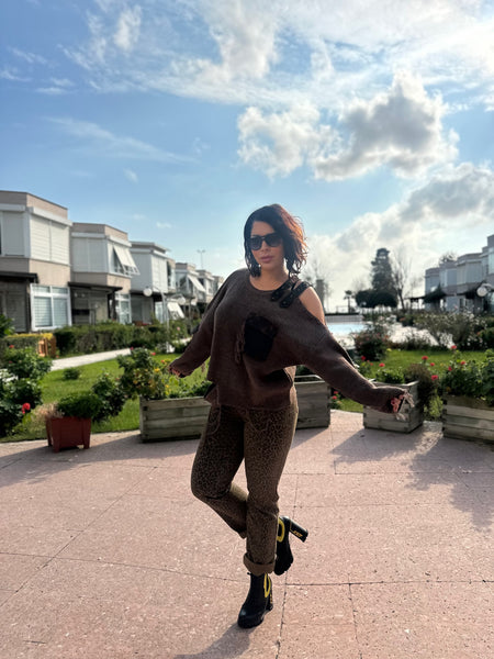 H4 Tasarım Kahve Kazak -4705-