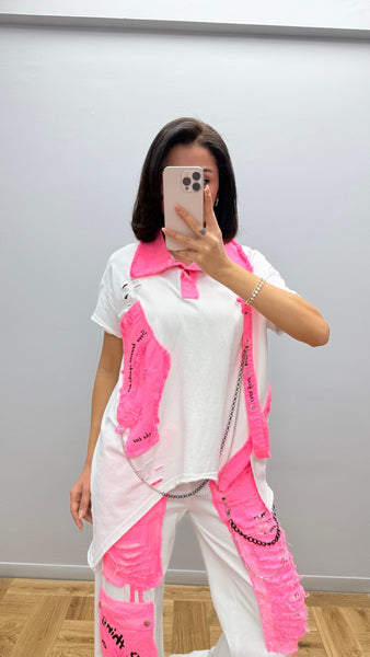 Tasarım Neon Denim Detaylı Tişört