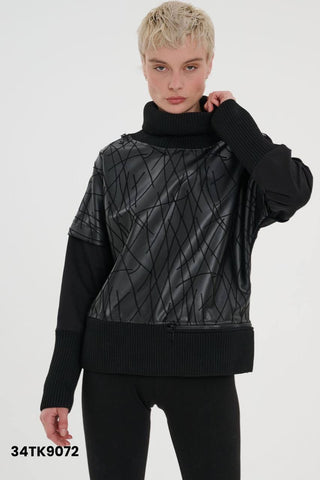 Tasarım Triko Detaylı Boğazlı Sweat