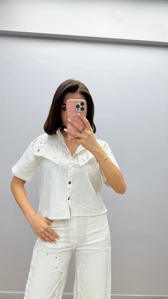 Tasarım Zımbalı Keten Takım