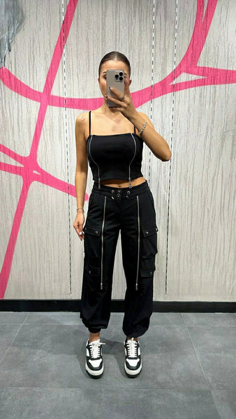 Tasarım Fermuar Detaylı Kargo Pantolon