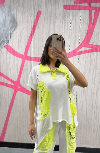 Tasarım Neon Denim Detaylı Tişört