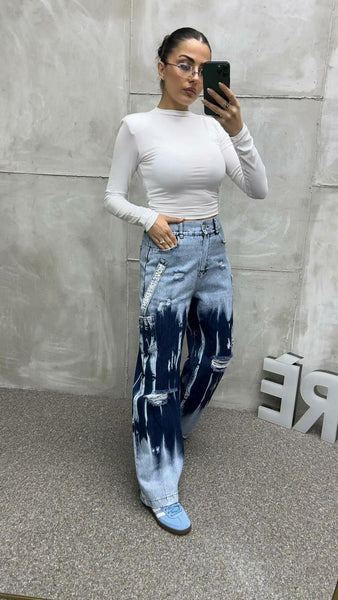 Tasarım Mavi Yıkamalı Jean