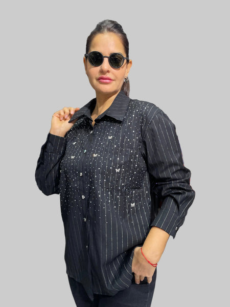 İthal Tasarım Taşlı Gömlek