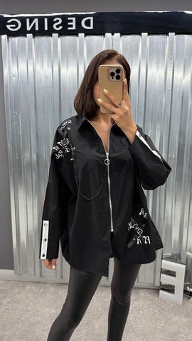 Tasarım Oversize Kayış Detaylı Gömlek