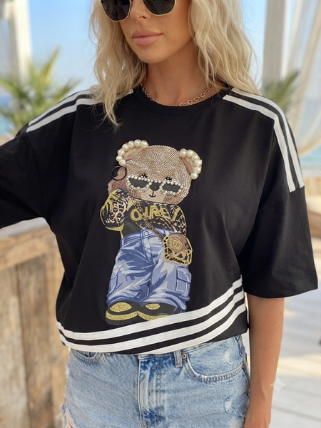 Tasarım Taşlı Bear Tişort