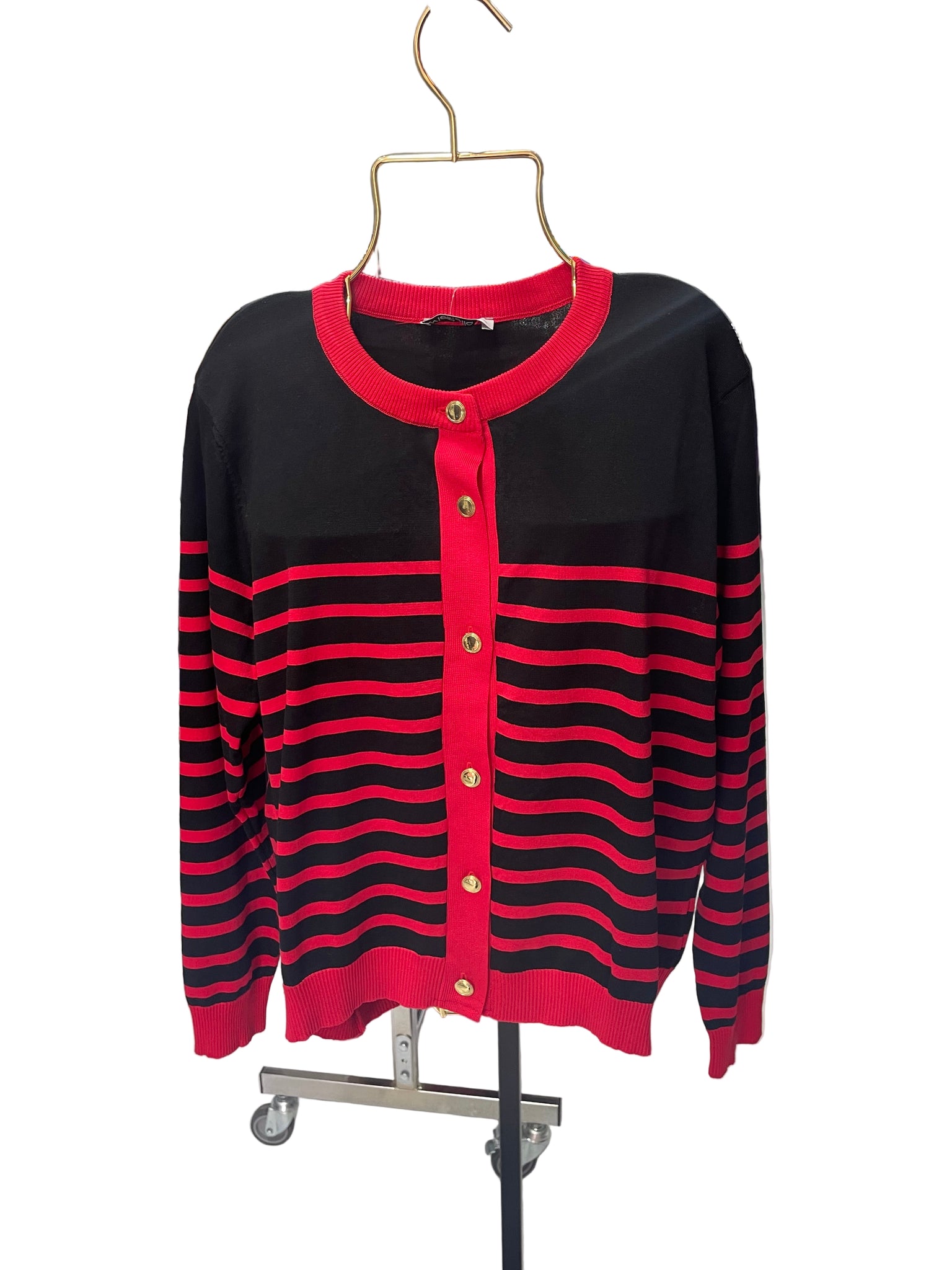 Çizgili Düğmeli Merserize Hırka