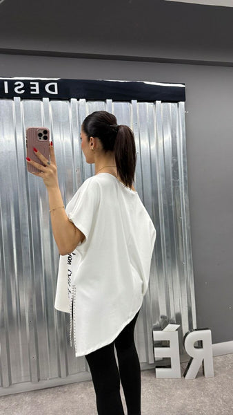 Tasarım Zımbalı Asimetrik Kesim Bluz