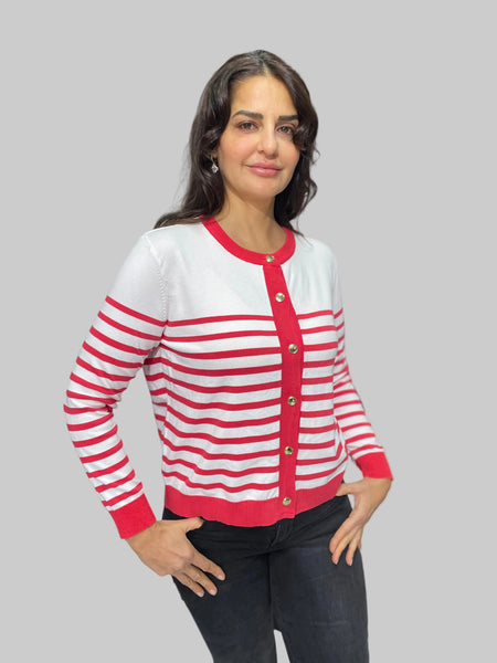 Çizgili Düğmeli Merserize Hırka