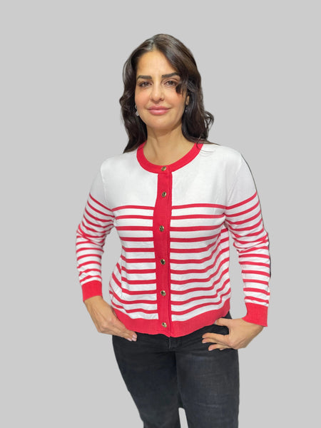 Çizgili Düğmeli Merserize Hırka