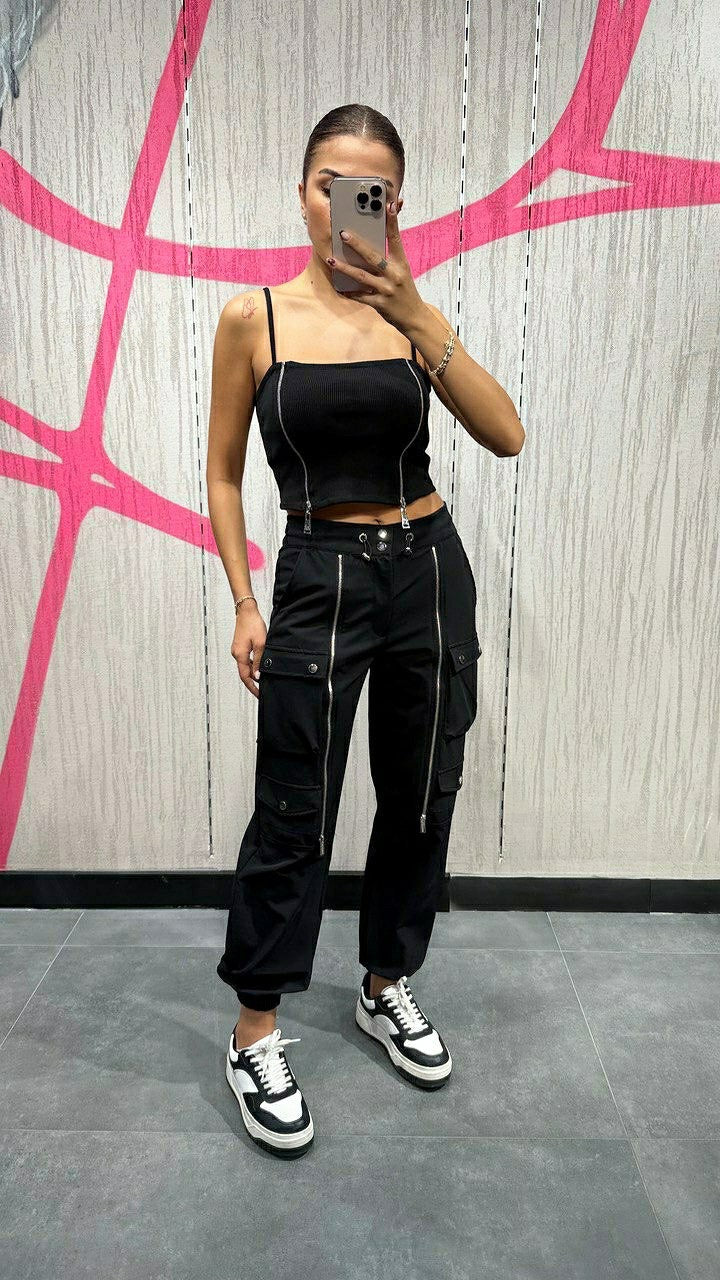 Tasarım Fermuar Detaylı Kargo Pantolon