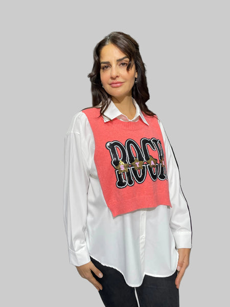 İthal Tasarım Triko Detaylı Gömlek