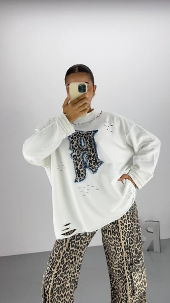 Tasarım Leopar Desenli Oversize Sweat