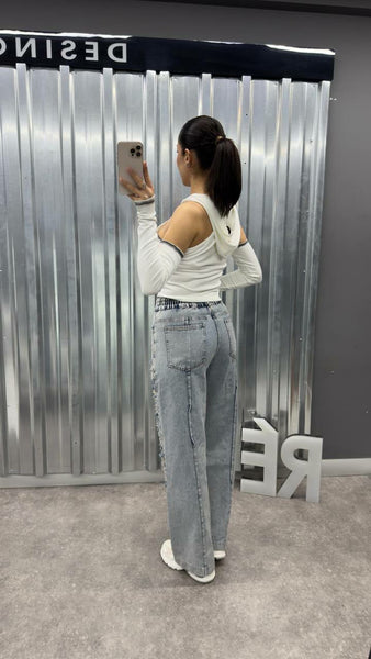 Tasarım Lazerli Kot Pantolon