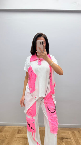 Tasarım Neon Denim Detaylı Tişört