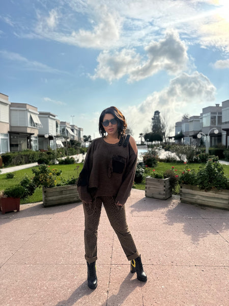 H4 Tasarım Kahve Kazak -4705-