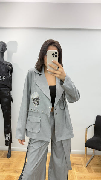 Tasarım Kurukafa Detaylı Ceket