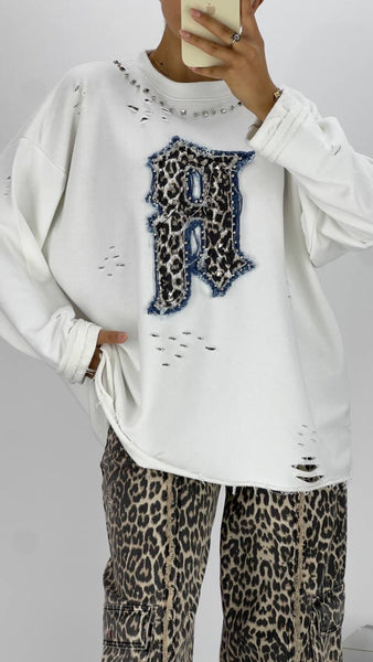 Tasarım Leopar Desenli Oversize Sweat