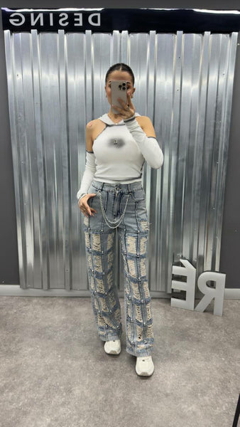 Tasarım Lazerli Kot Pantolon