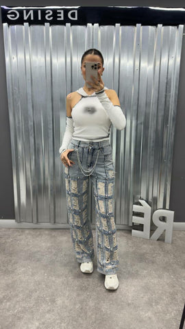 Tasarım Lazerli Kot Pantolon