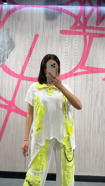 Tasarım Neon Denim Detaylı Tişört