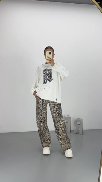 Tasarım Leopar Desenli Oversize Sweat