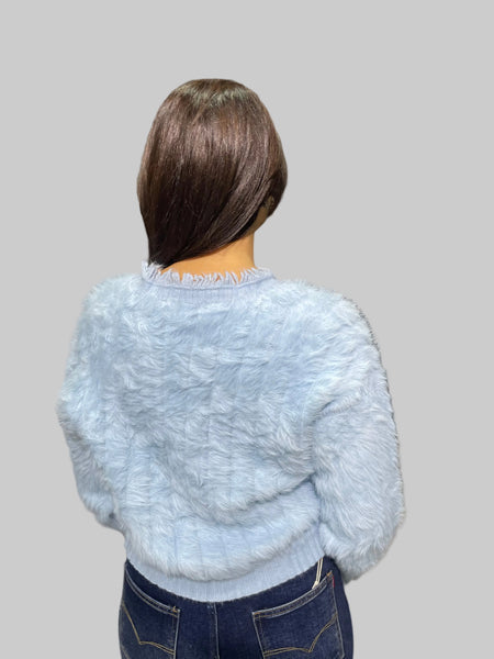 İthal Tasarım Angora Midi Hırka Mavi