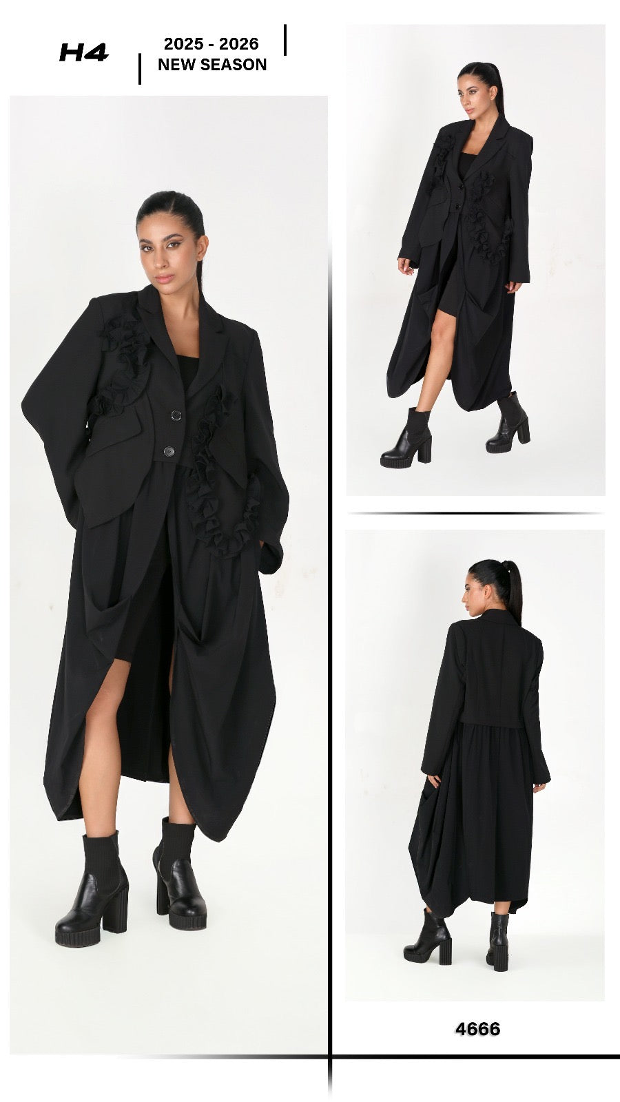 H4 Tasarım Uzun Ceket -4666-