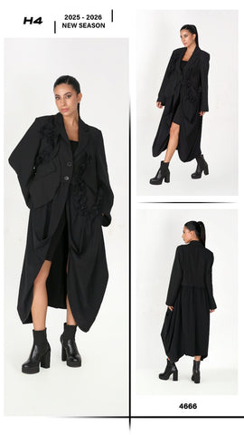 H4 Tasarım Uzun Ceket -4666-