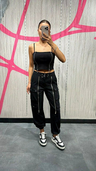 Tasarım Fermuar Detaylı Kargo Pantolon