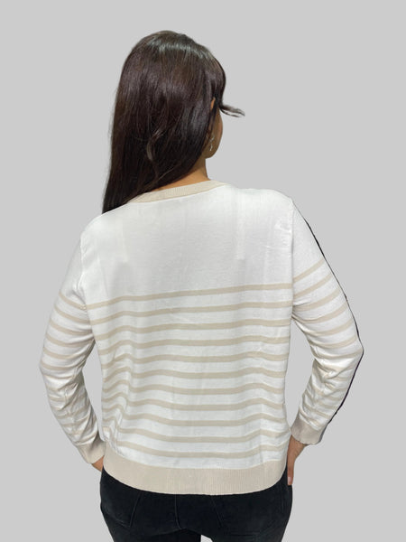 Çizgili Düğmeli Merserize Hırka