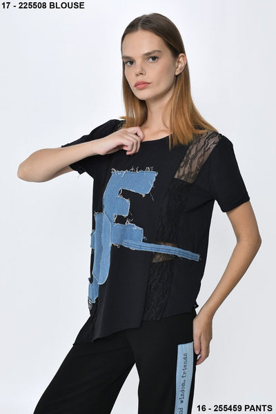 Tasarım Denim Detaylı Tişort