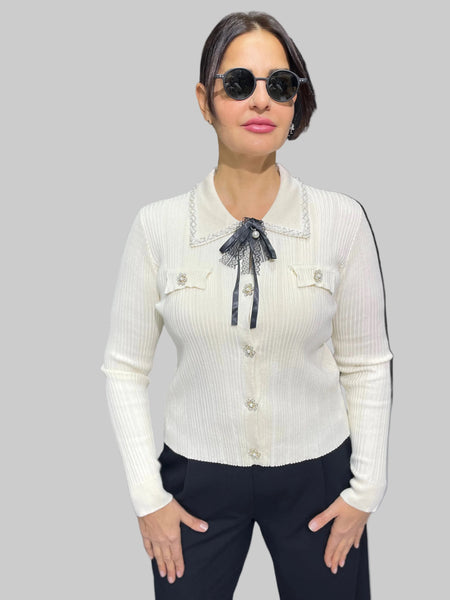 İthal Tasarım Taşlı Yakalı Hırka