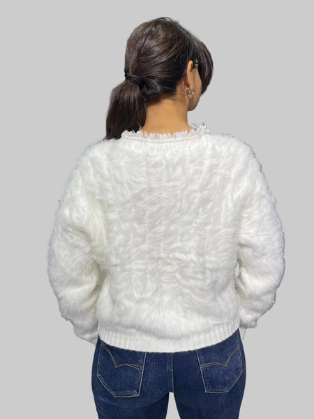 İthal Tasarım Angora Midi Hırka Ekru