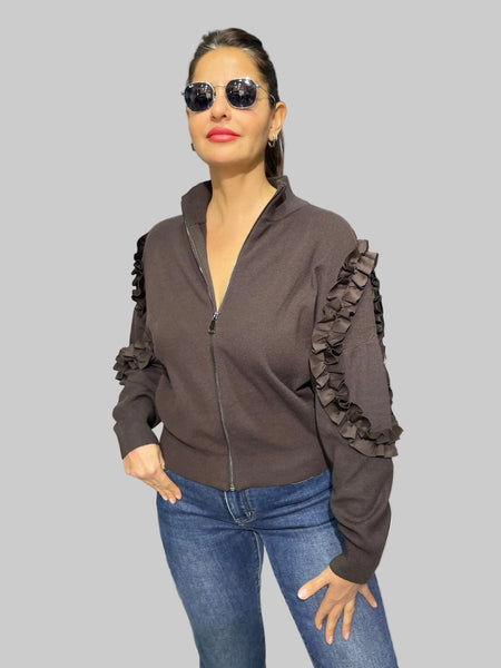 İthal Tasarım Fırfırlı Hırka