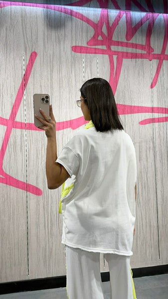 Tasarım Neon Denim Detaylı Tişört