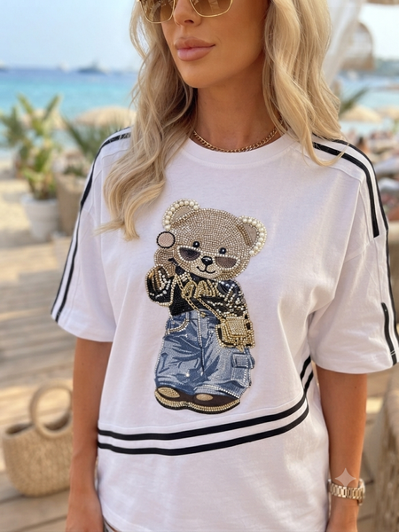Tasarım Taşlı Bear Tişort