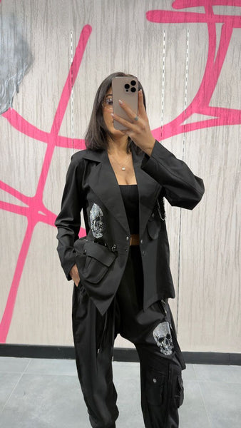 Tasarım Kurukafa Detaylı Ceket