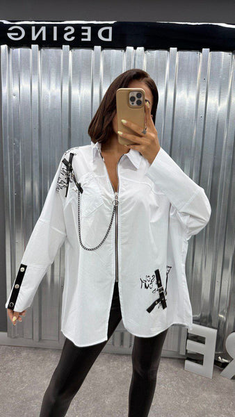 Tasarım Oversize Kayış Detaylı Gömlek