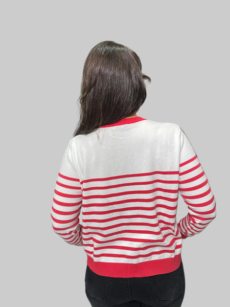 Çizgili Düğmeli Merserize Hırka