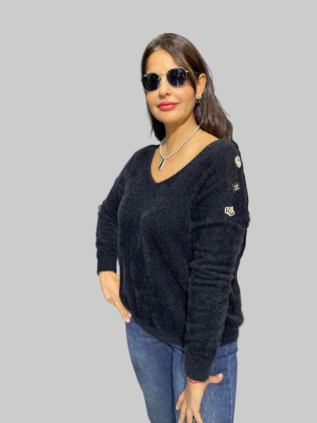 İthal Tasarım Broşlu Angora Kazak