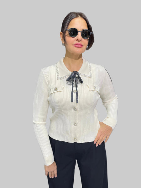 İthal Tasarım Taşlı Yakalı Hırka