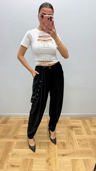 Tasarım Kuşgözü Detaylı Şalvar Pantolon