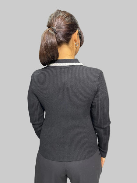 İthal Tasarım Taşlı Yakalı Hırka