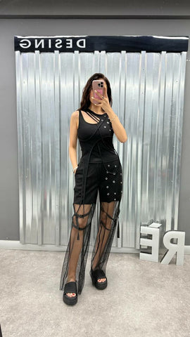 Tasarım Fileli Kuşgözlü Pantolon