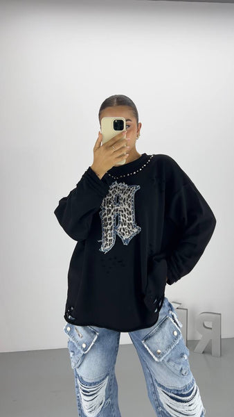 Tasarım Leopar Desenli Oversize Sweat