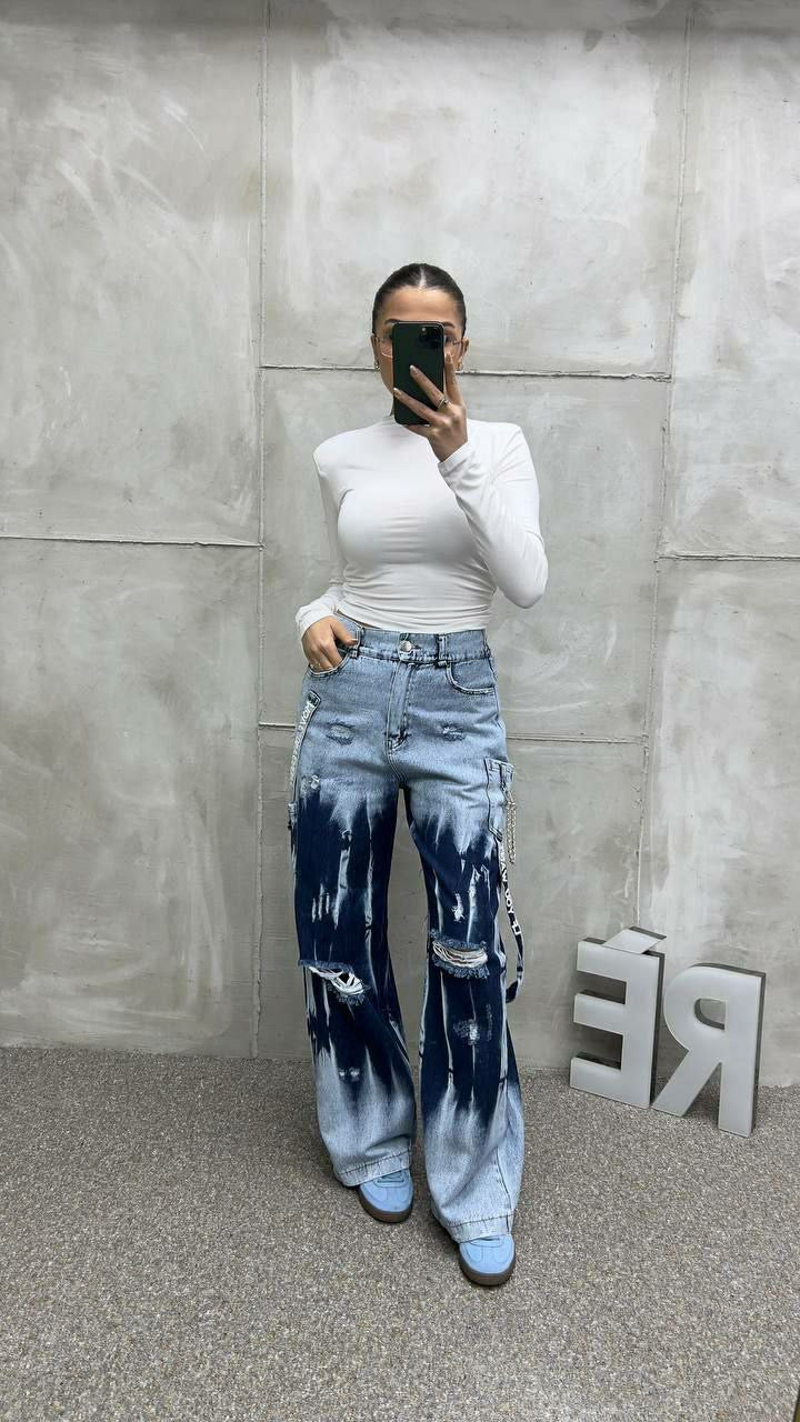 Tasarım Mavi Yıkamalı Jean